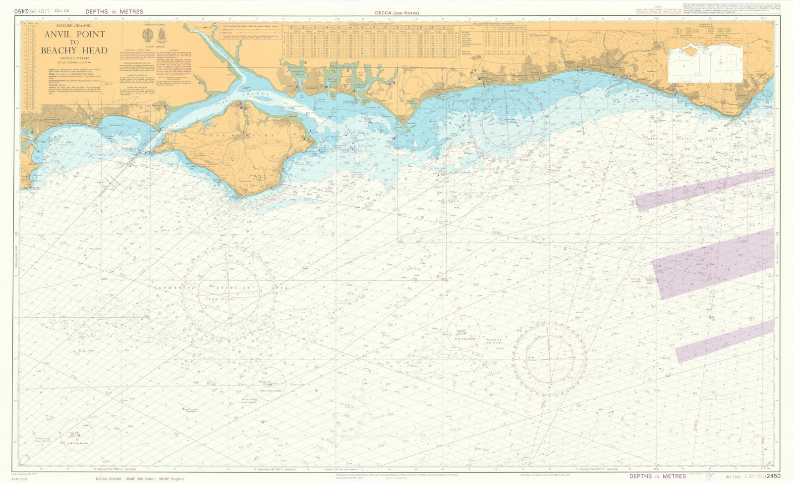 Hampshire Sussex. Anvil Pt. Beachy Head. Admiralty chart #2450. 1977 (1991) map